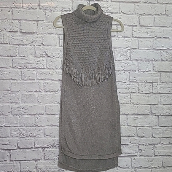 Nomad Morgan Carper Wool Blend Fringe Stretch Knit longline Turtleneck Sw… - Picture 1 of 10